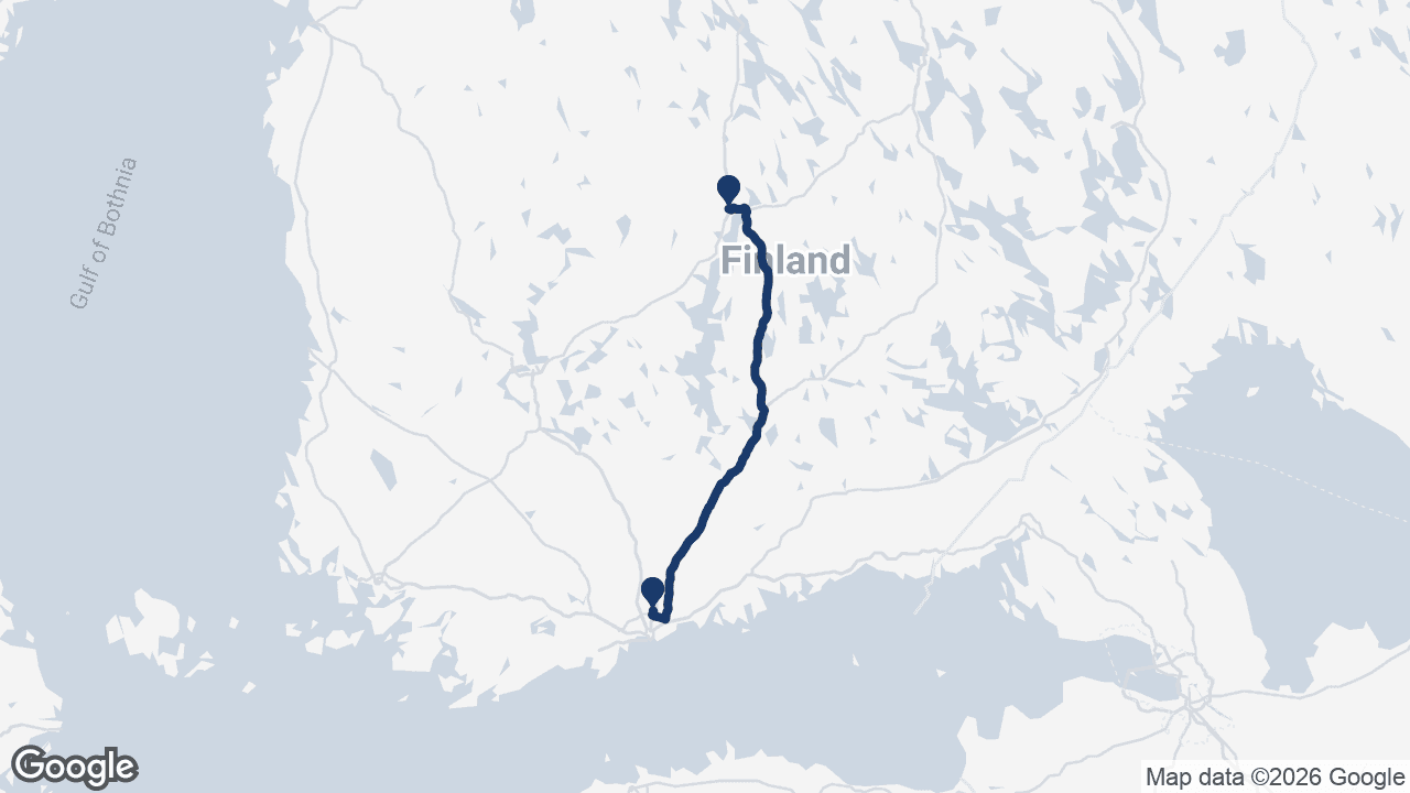 Route map: Helsinki Airport to Jyväskylä