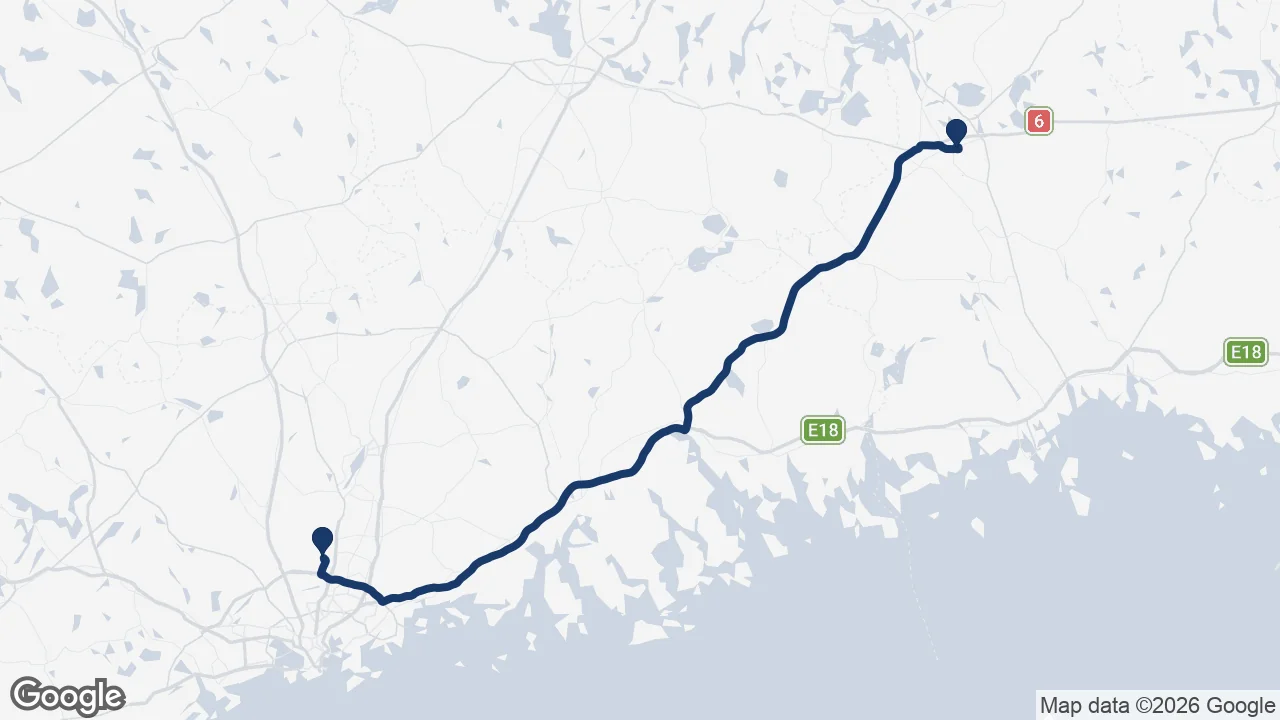 Route map: Helsinki Airport ⇄ Kouvola
