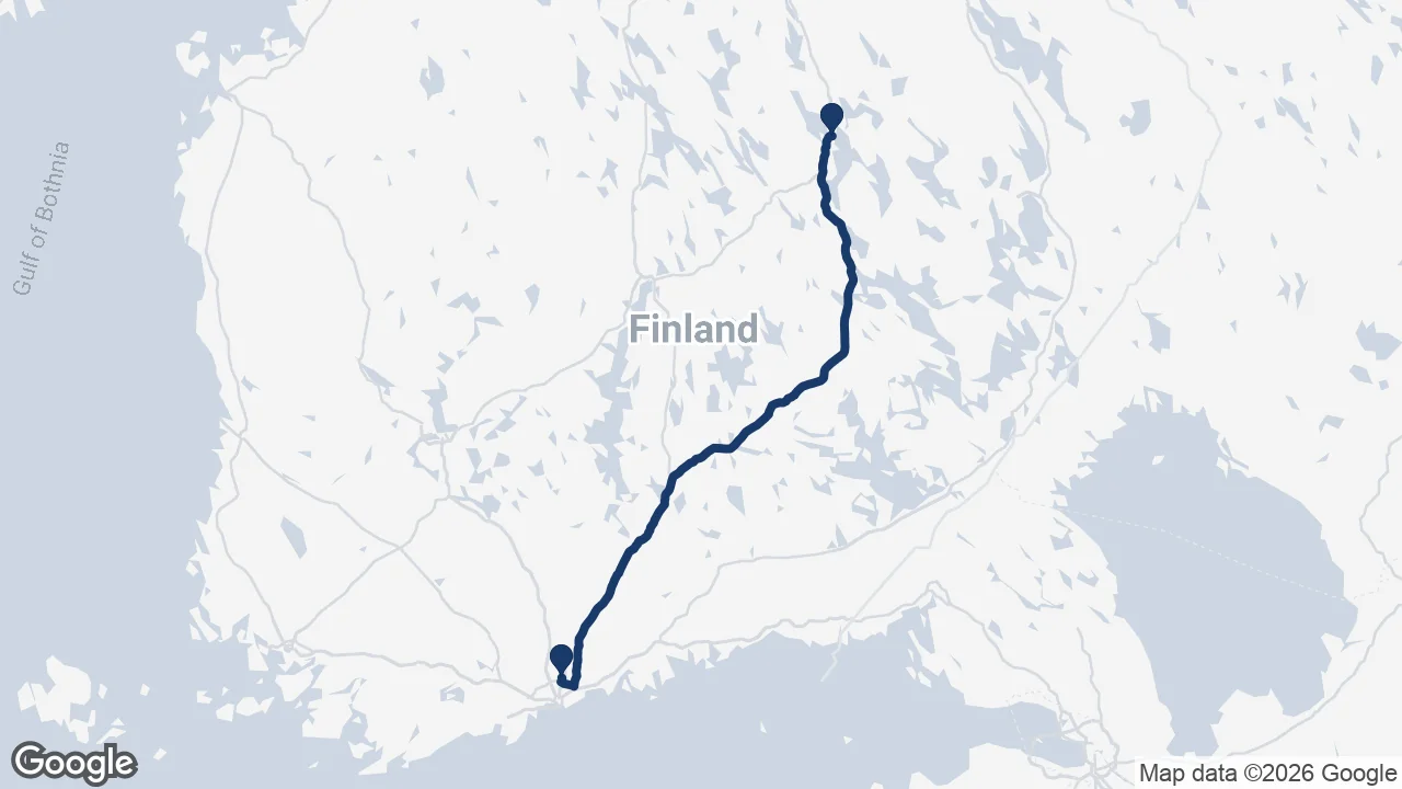 Route map: Helsinki Airport ⇄ Kuopio