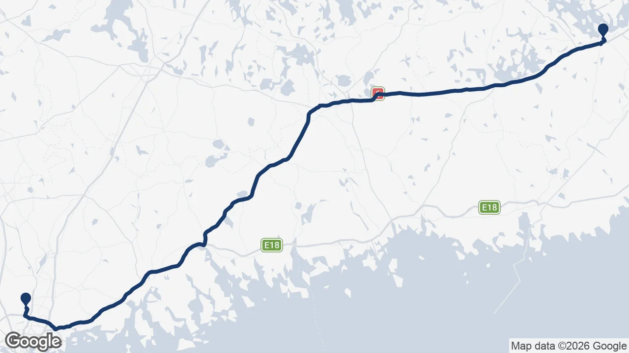 Route map: Helsinki Airport ⇄ Lappeenranta