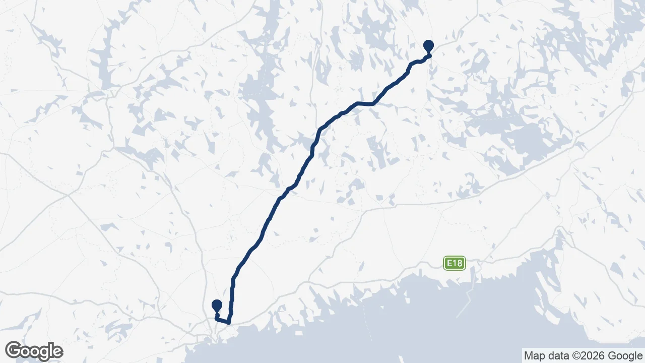 Route map: Helsinki Airport ⇄ Mikkeli