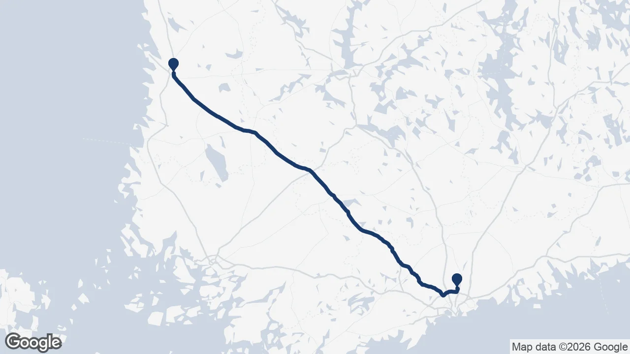 Route map: Helsinki Airport ⇄ Pori