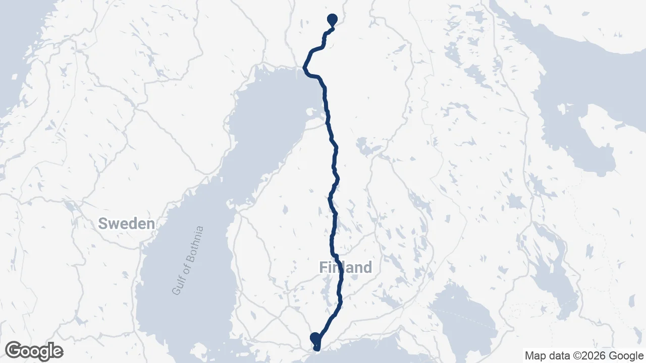 Route map: Helsinki Airport ⇄ Rovaniemi
