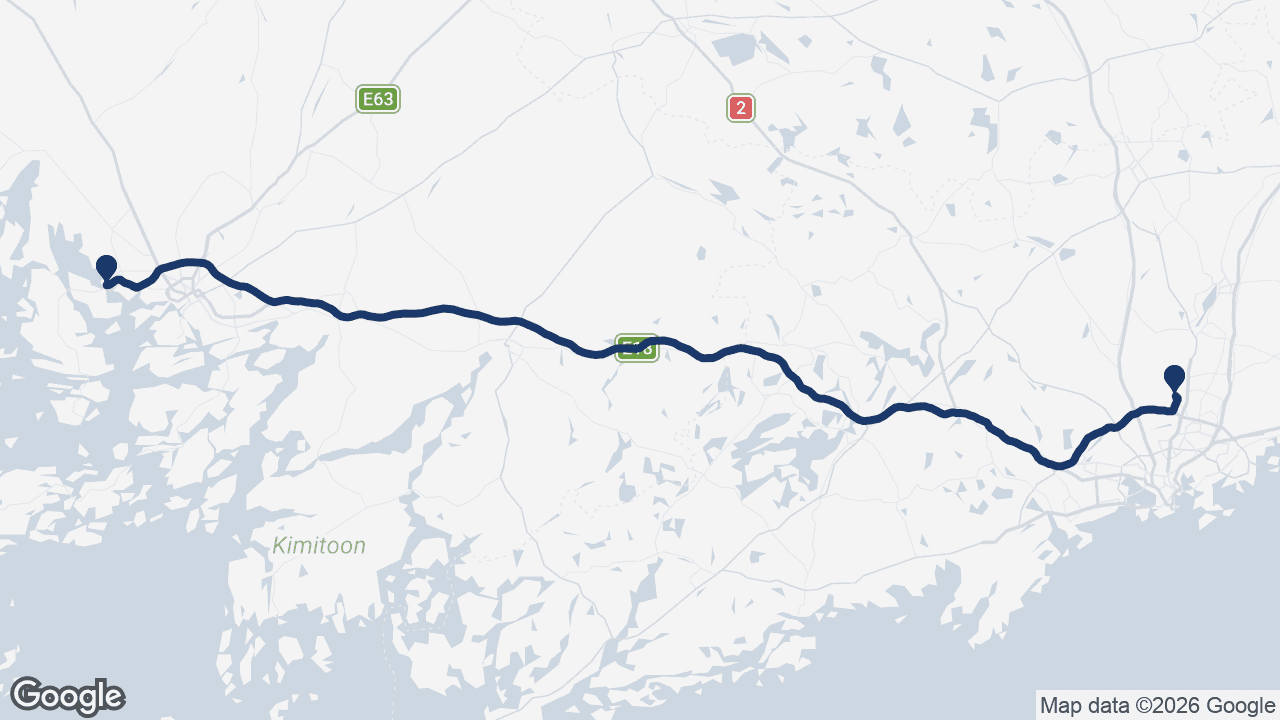 Route map: Helsinki Airport to Naantali