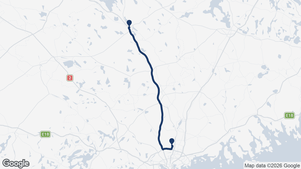 Route map: Helsinki Airport to Hämeenlinna
