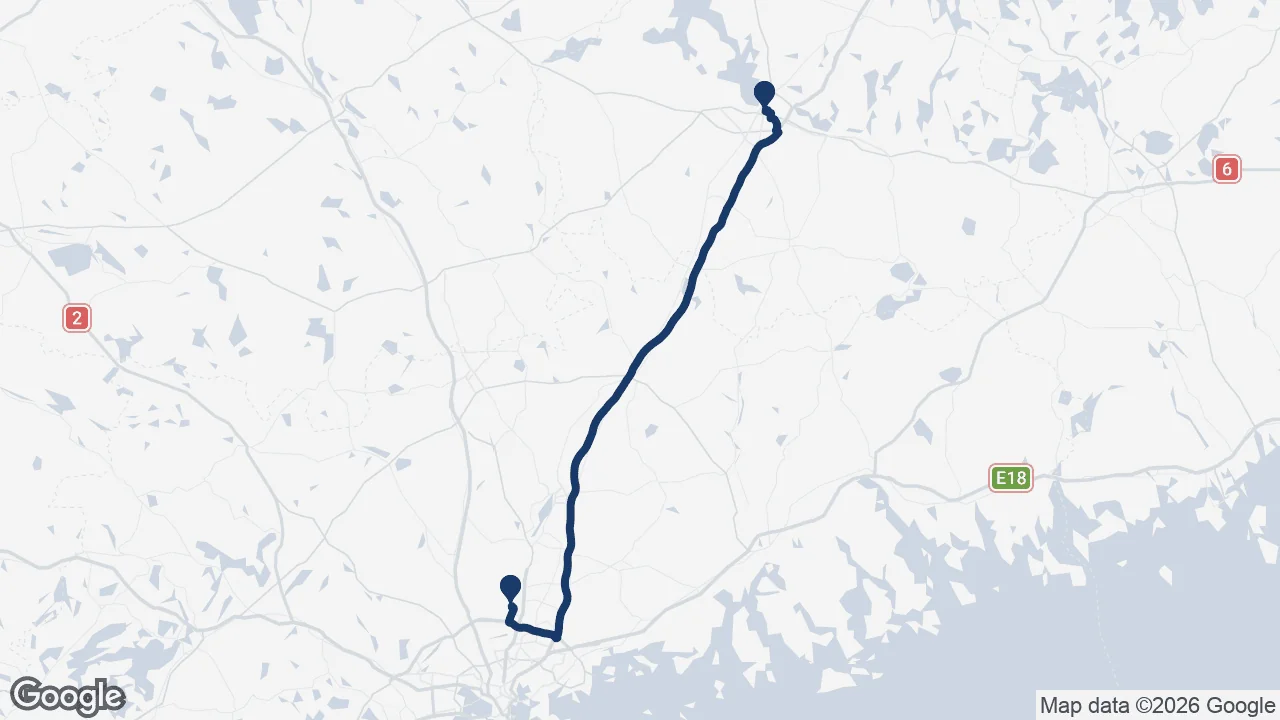 Route map: Helsinki Airport ⇄ Lahti
