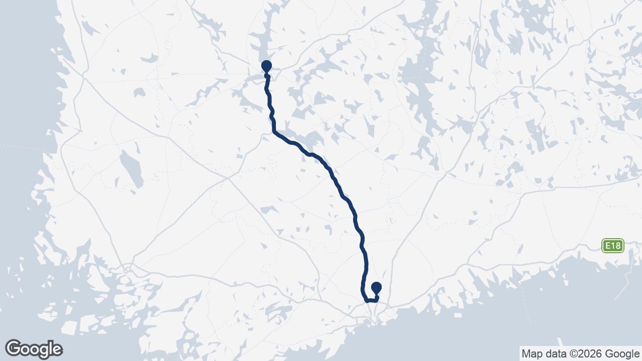 Route map: Helsinki Airport to Tampere